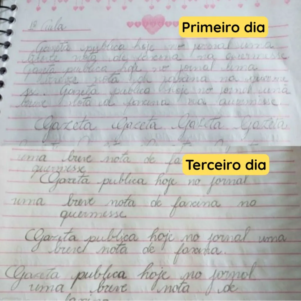 Resultado de aluno do Método Caligrafia Fácil