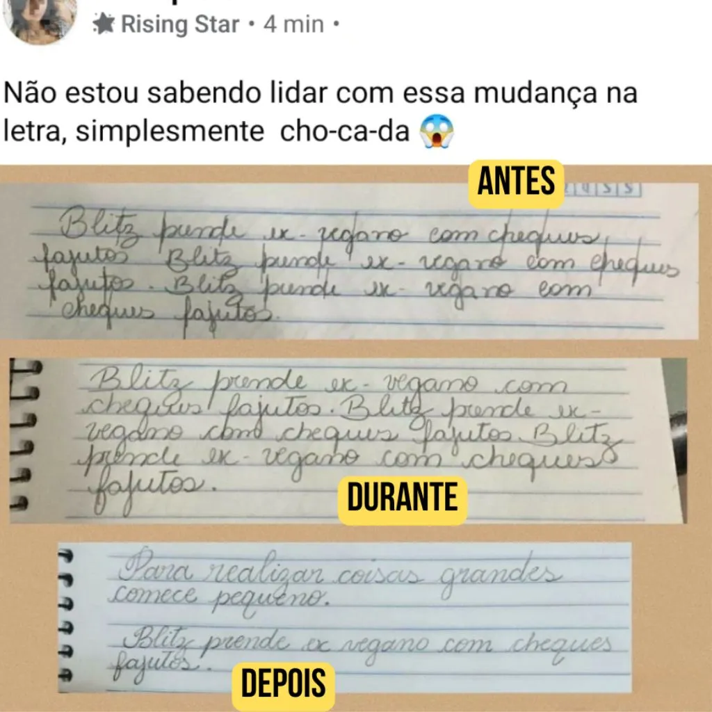 Resultado de aluno do Método Caligrafia Fácil